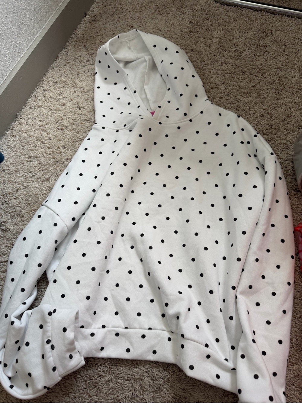 Edikted White Hoodie with Black Polka Dots